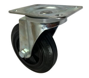 160mm Swivel Castor with black rubber tyre wheel on a polypropylene centre and roller bearing. Load Capacity is 135kg