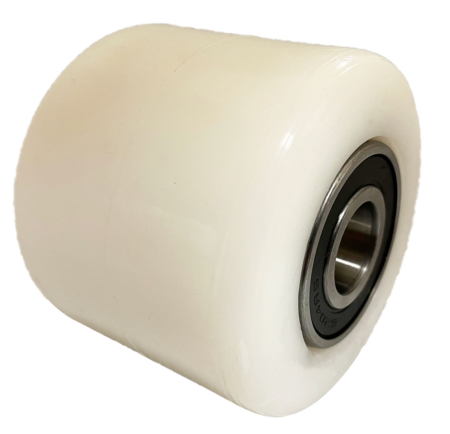 82mm White Nylon Pallet Roller with 70mm Tread Width (82x70mm) and 20mm Ball Bearings