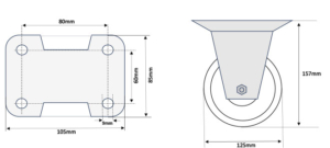 MFK Series 125mm Fixed Castor Dimensional Diagram