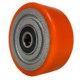 100mm orange polyurethane tyre on a cast iron centre castor wheel with 40mm hub length and 15mm ball bearing 350kg load rating kw100pcb40