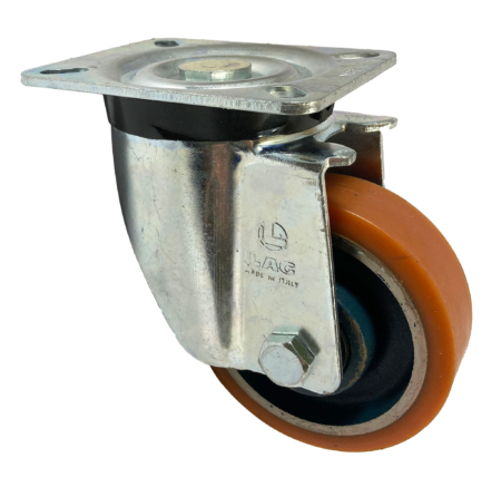 100mm LAG Swivel Castor with Polyurethane Tyre Cast Iron Wheel. M40 Series, 30kg Load Capacity