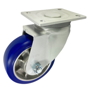 150mm Heavy Duty Swivel Castor with Powder Coated Frame and Blue Polyurethane Tyre on an Aluminium Centre Wheel KGHP150ASFMUD