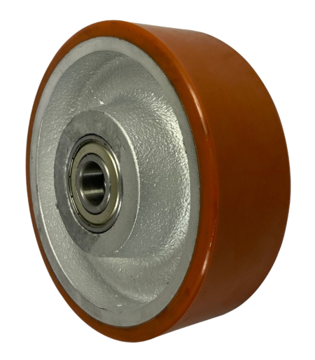 150mm Castor wheel with polyurethane tyre and cast iron centre. 20mm Ball beaing and load capacity of 700kg.