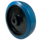 200mm castor wheel with a blue elastic rubber tyre on a black nylon centre and a 20mm roller bearing, 450kg load capacity