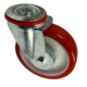 160mm swivel castor with 16mm single bolt hole. Red polyurethane tyre on a white nylon centre with a roller bearing. 300kg load rating