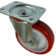 160mm Swivel Castor with red polyurethane tyre on a white nylon centre castor wheel. The wheel has a needle roller bearing. 105x80mm fixing bolt hole centres and a load capacity of 300kg.